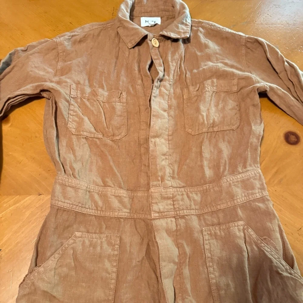 MATE the Label Long Sleeve Linen Jumpsuit Boilersuit Light Brown Sz XS Relaxed - Picture 4 of 16
